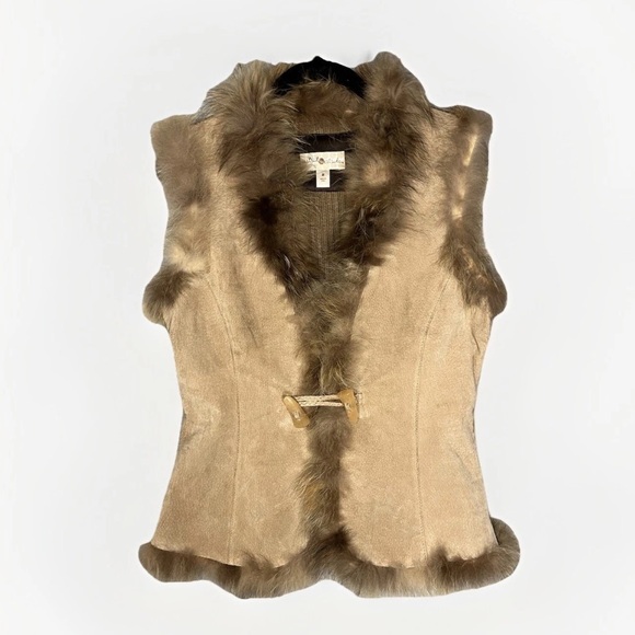 Fur Suede Sweater Vest Tan Beige Neutral Brown Medium 6 8 Eastside Westside - Picture 1 of 16
